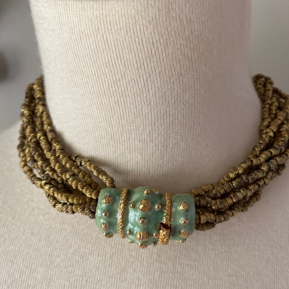 Kenneth Jay Lane Gold And Green Necklace - image 6